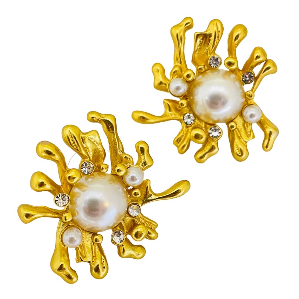 NEW vintage runway style glass gold plated statement designer earrings